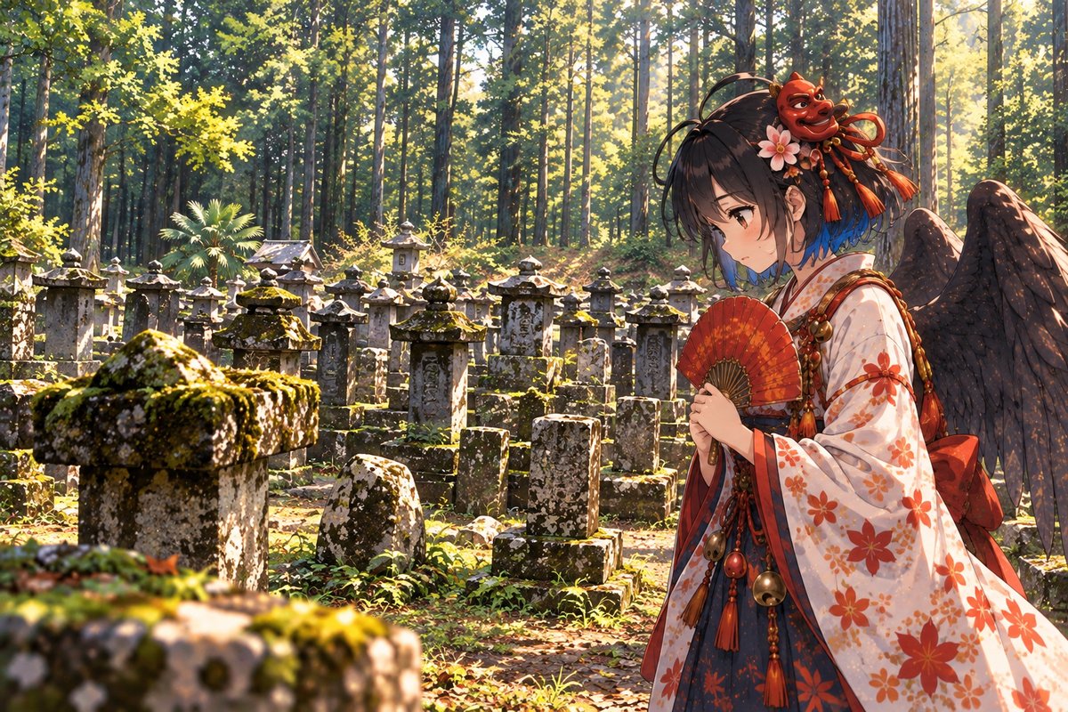 石碑が並ぶ人穴富士講遺跡にたたずむ女天狗